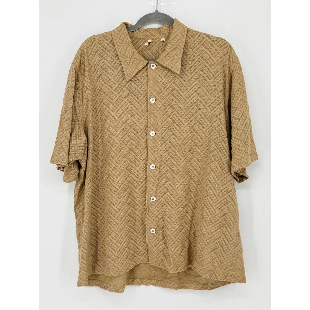 Sunflower Mens Spacey SS Textured Knit Button Down Shirt Old Money Luxur Size 2X